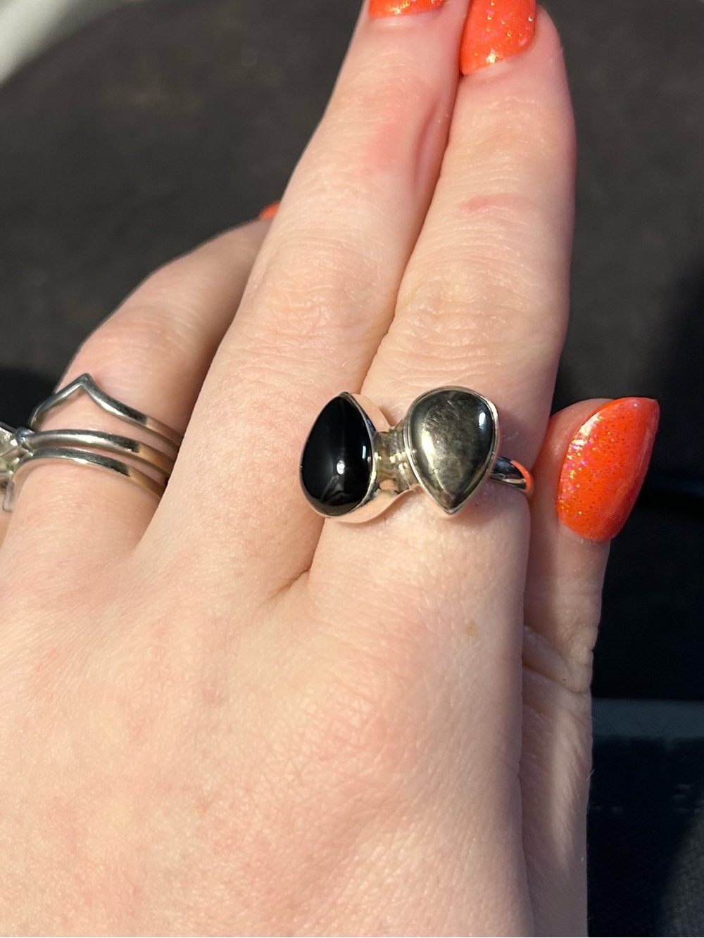 Sterling Silver Black Onyx Teardrop Accent Ring